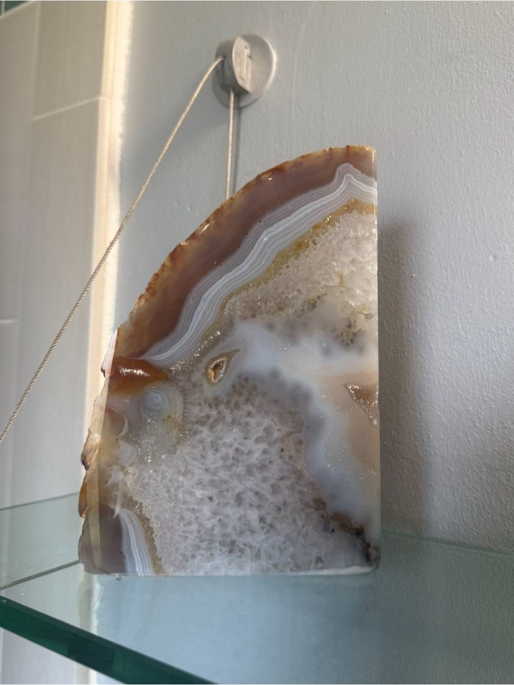 Polished Agate Bookend - Beige, White & Brown Accent Stone